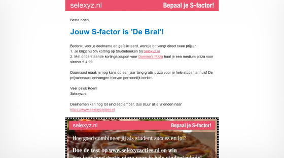 Iedere deelnemer ontvangt persoonlijk bericht
