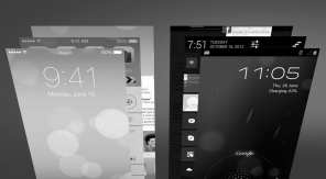 User Interface elementen van iOS6, iOS7 en Android4 naast elkaar - zwartwit